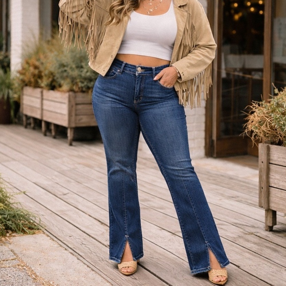 Lovervet by Vervet High Rise Flare Jeans 32 Split Hem Western‎ Nashville Denim